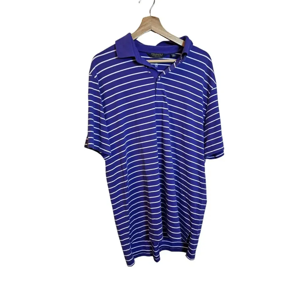 Ralph Lauren Polo Shirt Mens L Blue Striped Short Sleeve Golf
